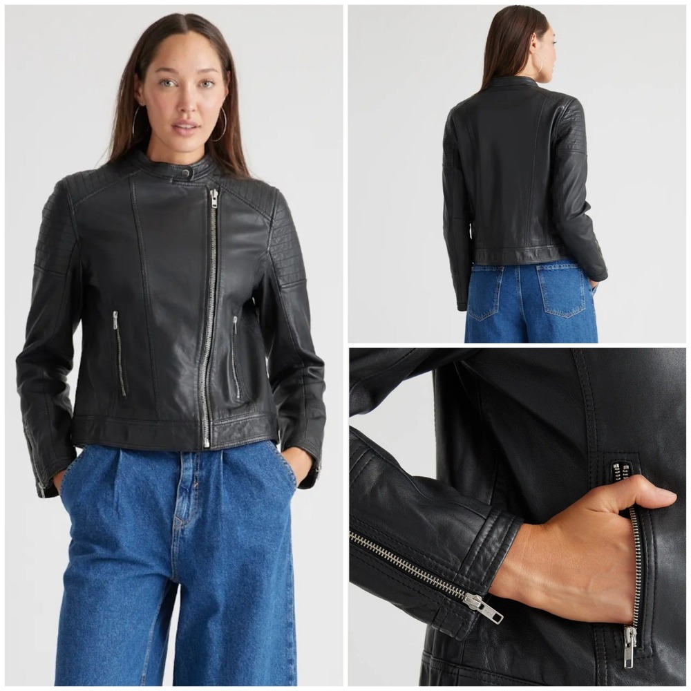 Quince Leather Biker Jacket Black Quilted Moto WMS S Streetwear Moto Biker